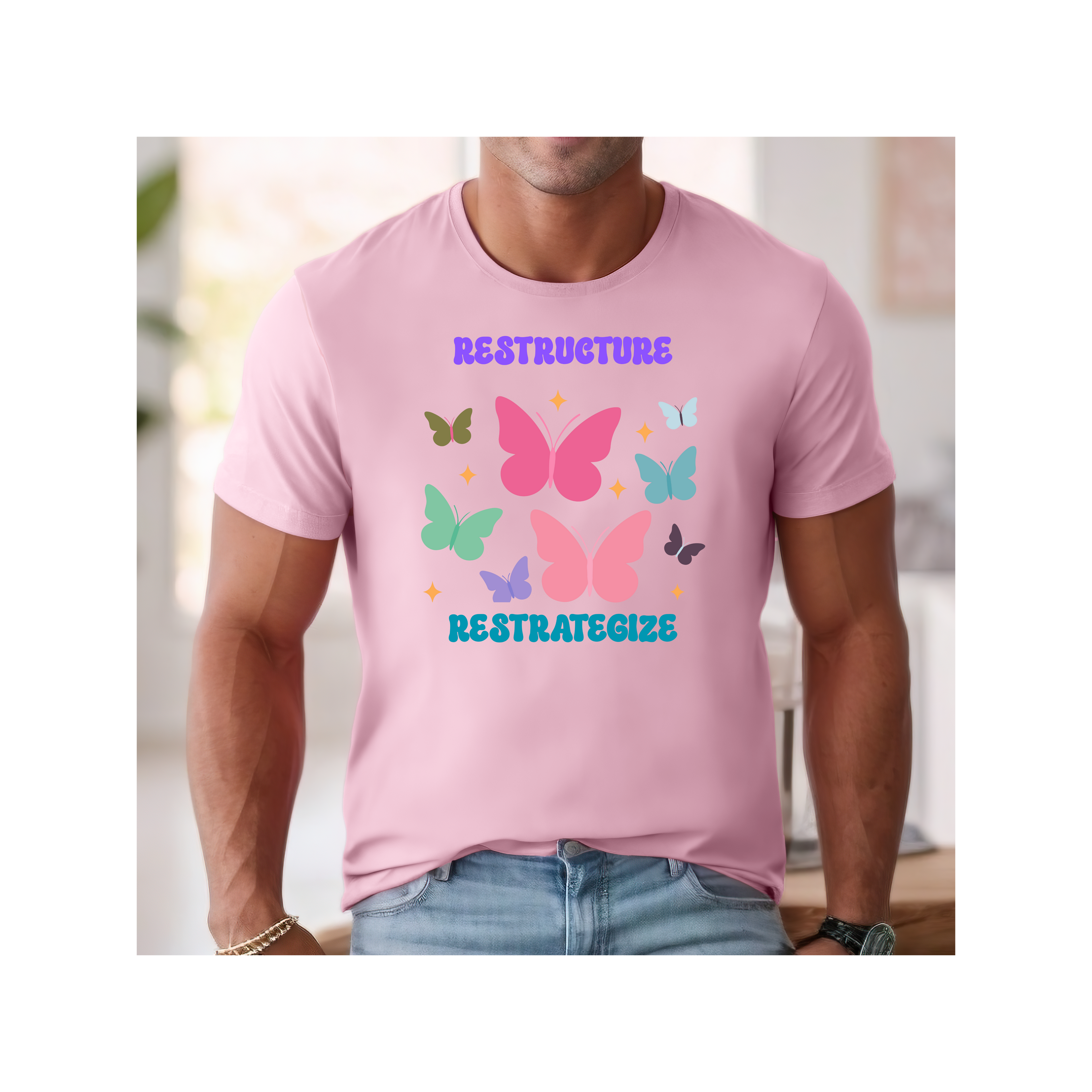 Restrategize Restructure Unisex T-Shirt - Modern Design, Gift for Students, Gift for business colleagues, Inspirational Gift, Motivational Gift