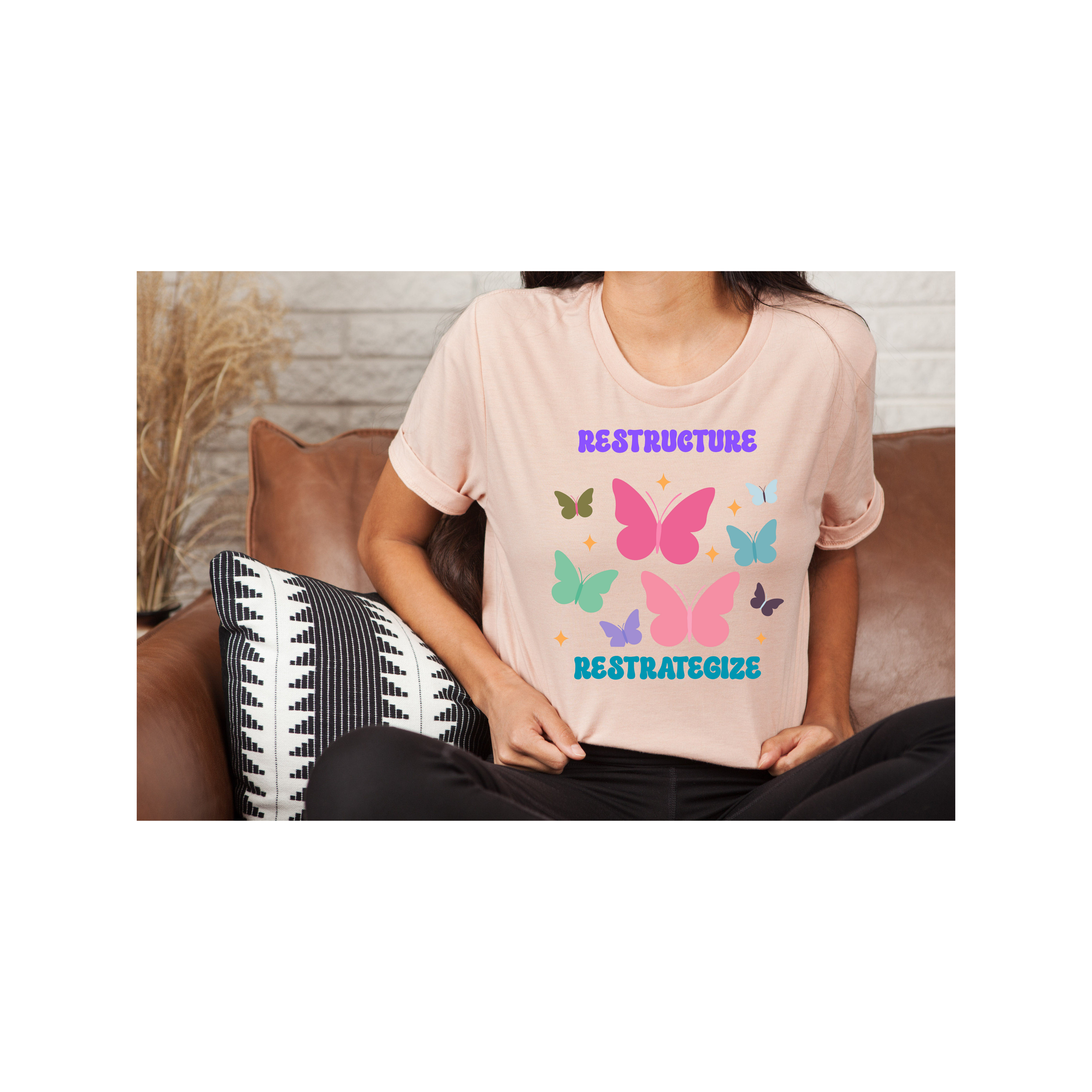 Restrategize Restructure Unisex T-Shirt - Modern Design, Gift for Students, Gift for business colleagues, Inspirational Gift, Motivational Gift