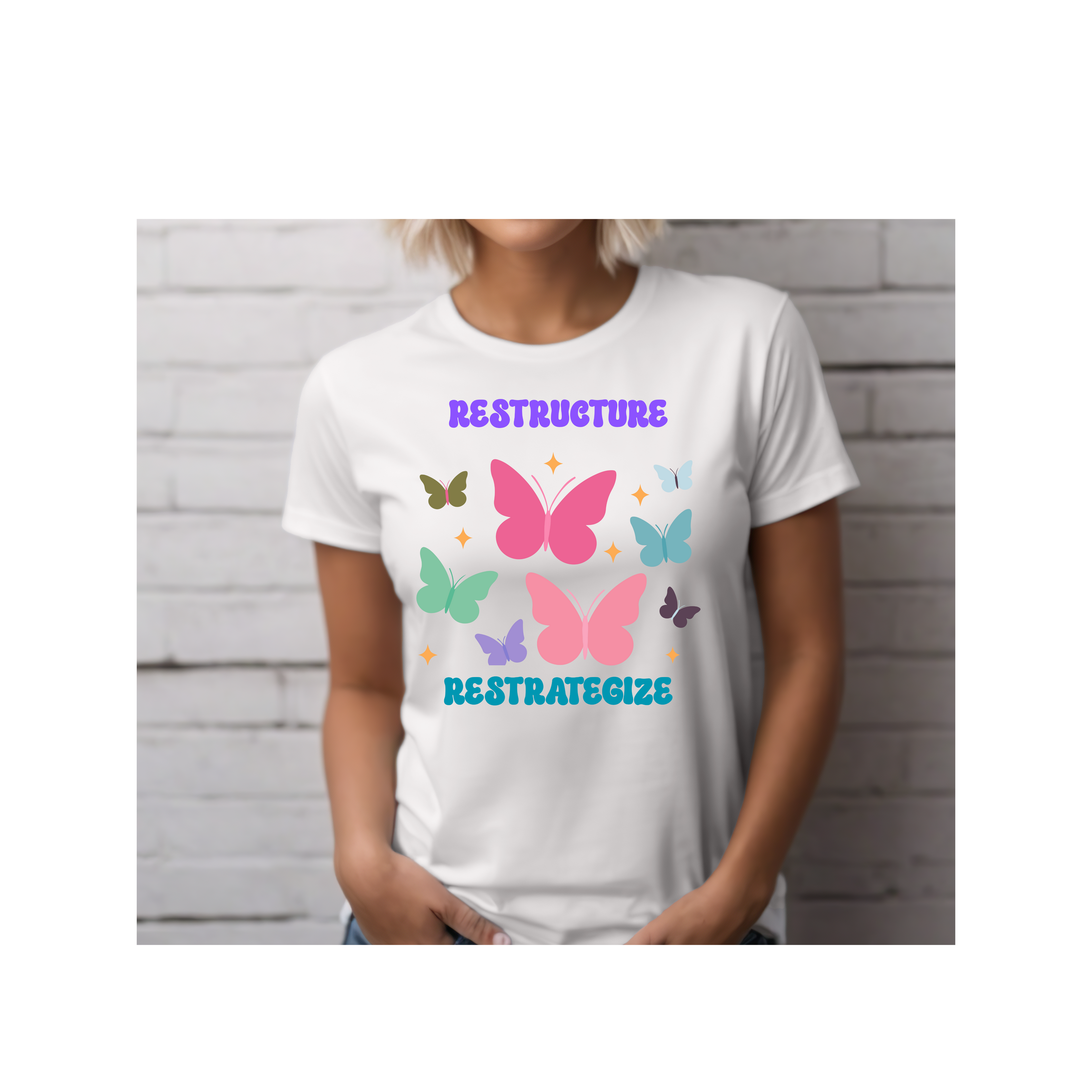 Restrategize Restructure Unisex T-Shirt - Modern Design, Gift for Students, Gift for business colleagues, Inspirational Gift, Motivational Gift